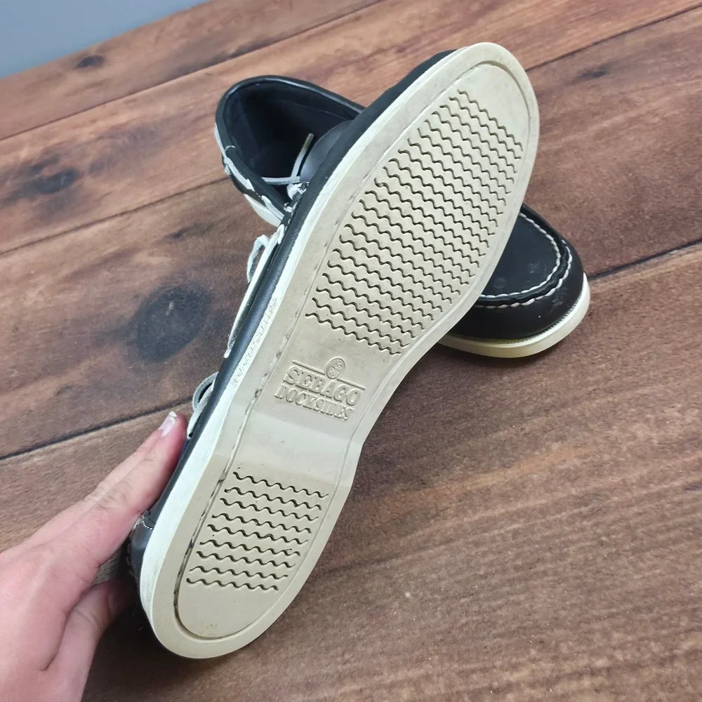 Sebago Docksides Boat Shoes Mens Size 9.5 Black Good Leather Moc Toe Loafer